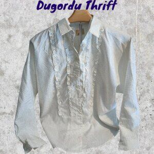 Woman's Medium Mexx International Polka Dot 100% Polyester Ruffled Button Up